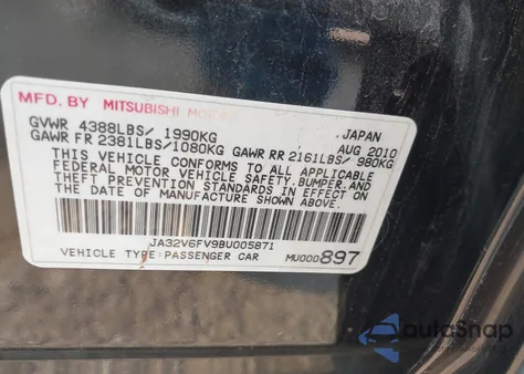 2011 Mitsubishi Lancer Ralliart из США, поврежденный, VIN JA32V6FV9BU005871